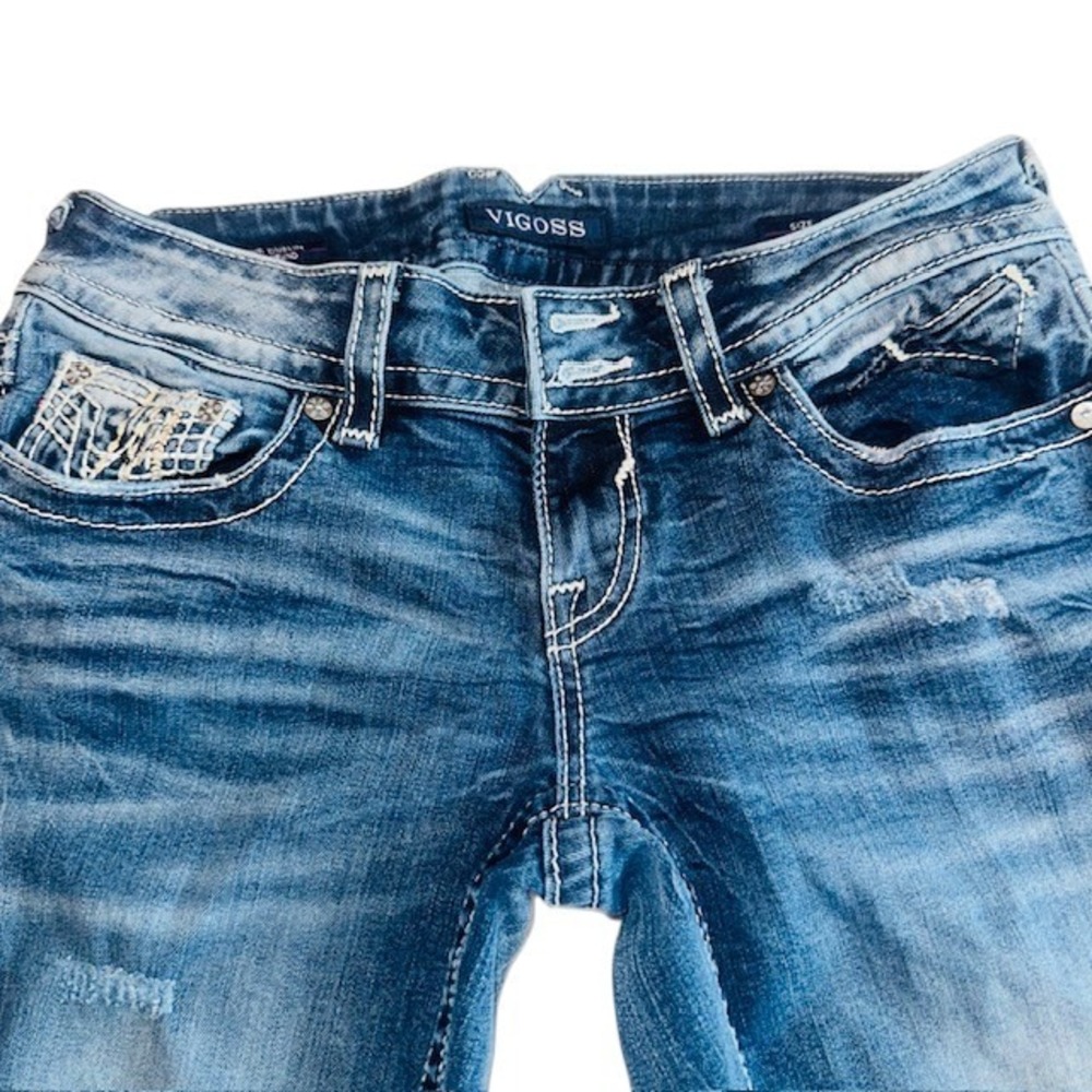 Women's Vigoss Ripped Distressed Skinny Jeans Dk Wash Denim‎ Embellished Pockets - Picture 5 of 14